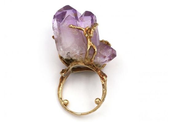 Vintage Amethyst Geode Crystal Dress Ring in 18kt Yellow Gold