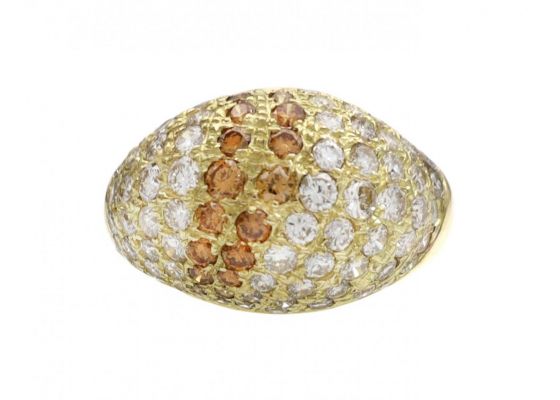 18kt Yellow Gold Cognac Diamond & Diamond Bombe Cluster Ring