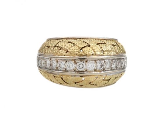 Retro 18kt Woven Yellow Gold Egg Ring Set With Diamonds