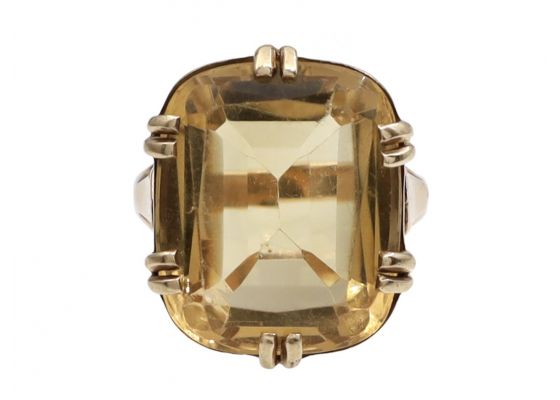 1970s Large Citrine Dress Ring in Yellow Gold