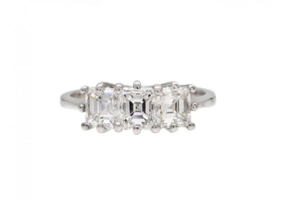 1.50ct three stone Asscher cut diamond ring in 18kt white gold