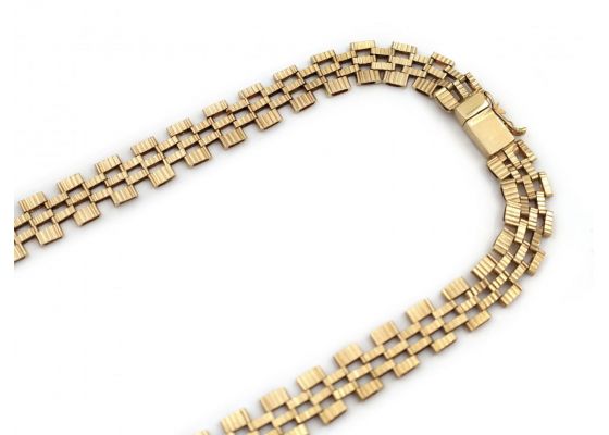 Retro 18kt yellow gold watch link engine turned Cleopatra necklace