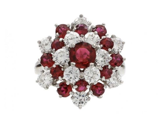 Vintage Oscar Heyman Bros. ruby and diamond fancy cluster ring