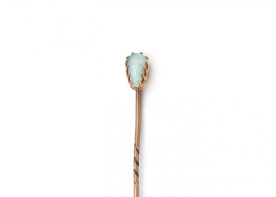 Antique Pear Shape Opal Cabochon Stick Pin in Yellow Gold