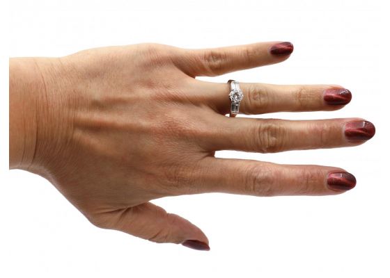1950s Diamond Solitaire Engagement Ring with Baguette Shoulders
