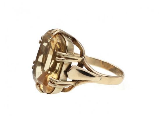 1970s Large Citrine Dress Ring in Yellow Gold