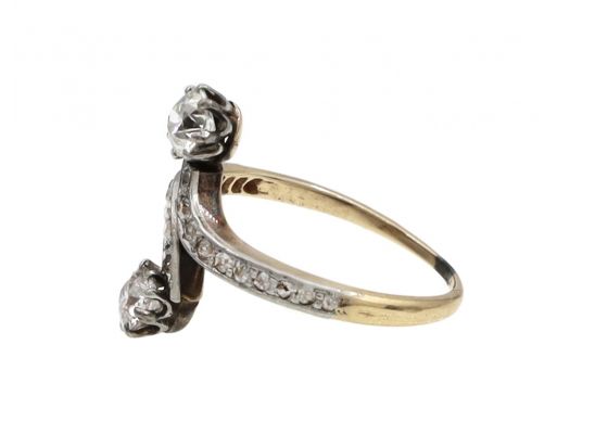 Edwardian Diamond Two Stone Twist Ring in Platinum & 18kt Gold