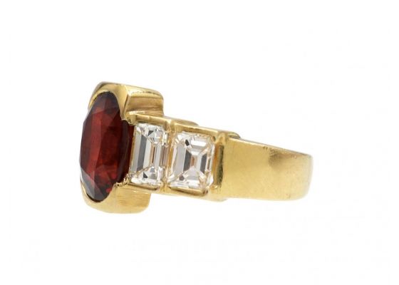 Vintage Ruby & Diamond Stepped Solitaire Ring