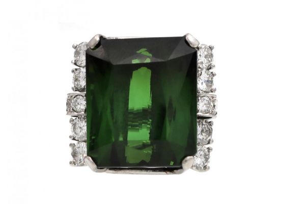 1960s Tourmaline & Diamond Cocktail Ring in Platinum