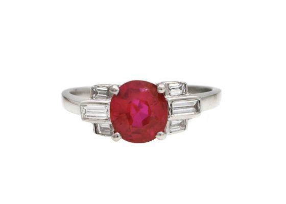 art deco ruby and diamond solitaire engagement ring