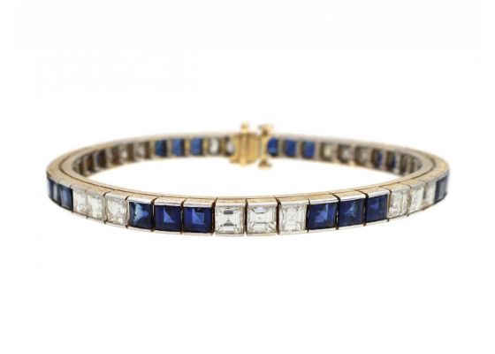 Art Deco Diamond & Sapphire Line Bracelet