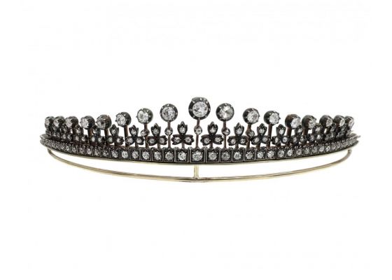 Antique Convertible Diamond Set Fringe Necklace Tiara in Silver & 18kt Yellow Gold