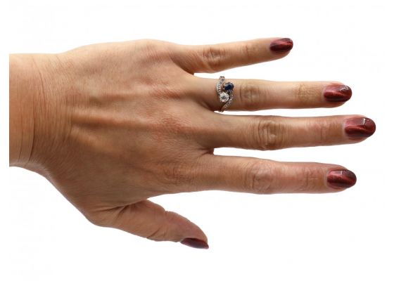 Antique sapphire and diamond two stone engagement ring