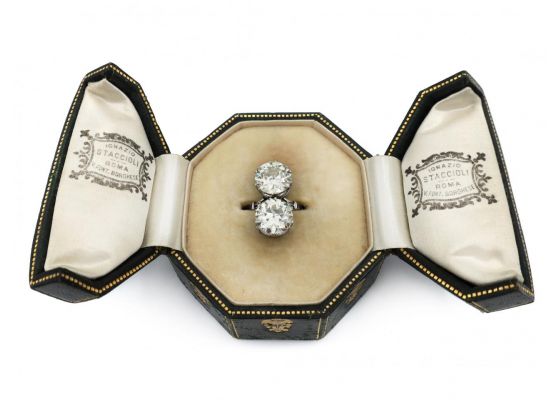 antique Italian two stone diamond convertible ring and earrings in platinum