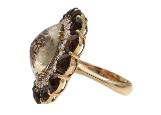 Modern smokey quartz and diamond cocktail ring in 18kt rose gold