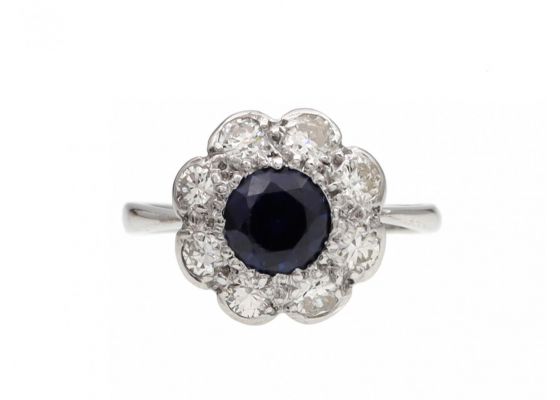 1950s Sapphire & Diamond Floral Cluster Engagement Ring