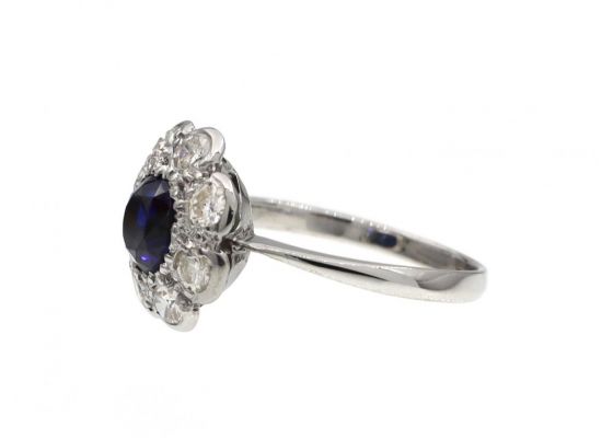 1950s Sapphire & Diamond Floral Cluster Engagement Ring