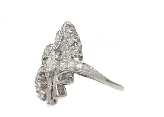 1950s fancy diamond cluster ring in platinum
