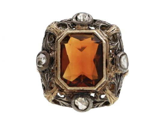 Vintage Topaz & Diamond Ring in Silver & Yellow Gold