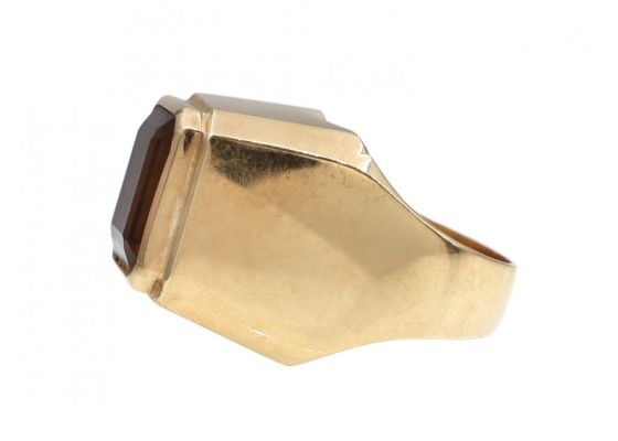 Retro Citrine Signet Ring in 18kt Yellow Gold