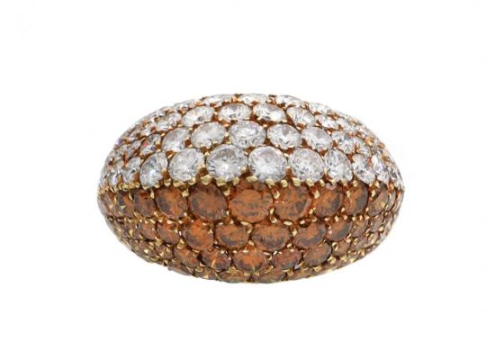 Cognac diamond and diamond bombe cluster ring 18kt yellow gold