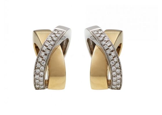 Vintage two tone cross over diamond and yellow gold earrings