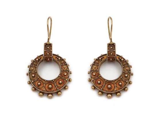 Victorian yellow gold hollow open hoop drop earrings