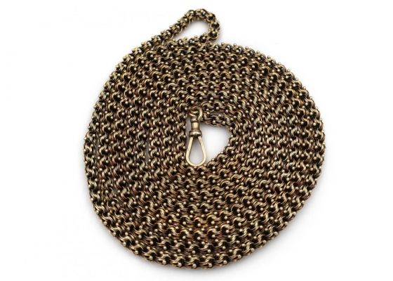 Antique fancy link muff chain in 14kt yellow gold