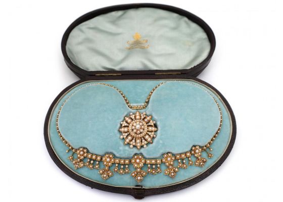 Victorian 15kt Yellow Gold & Natural Pearl Collar & Convertible Pendant Brooch