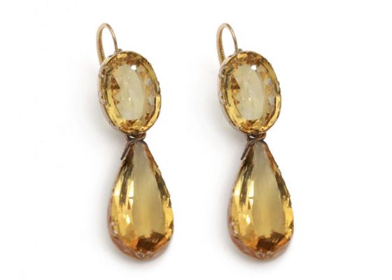 Antique Citrine Day & Night Earrings in Yellow Gold