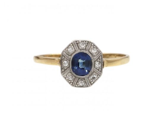 Art Deco Sapphire & Diamond Octagonal Cluster Ring