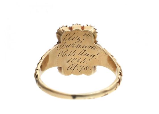Georgian Braided Hair & Natural Pearl Cluster Mourning Ring in Yellow Gold