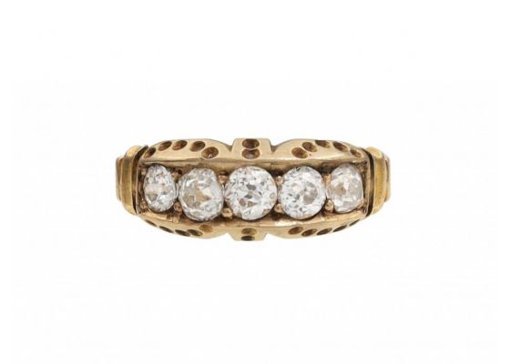 1882 Old Mine cut diamond five stone ring in 18kt gold