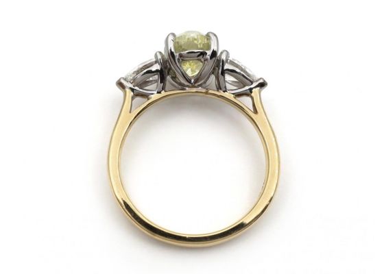 Brilliant Cut Oval Yellow Diamond & Diamond Three Stone Engagement Ring in 18kt Gold