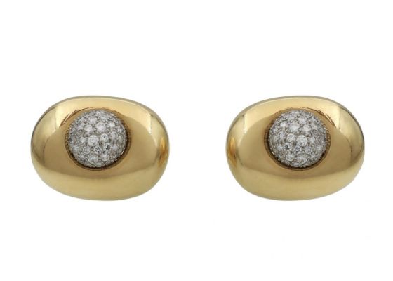 Tiffany & Co. 18kt Yellow Gold Oval & Diamond Bombe Clip-on Earrings