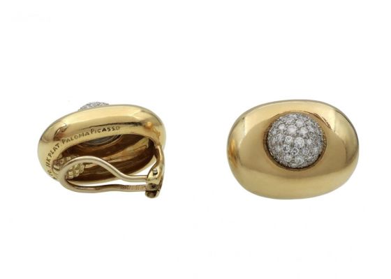 Tiffany & Co. 18kt Yellow Gold Oval & Diamond Bombe Clip-on Earrings