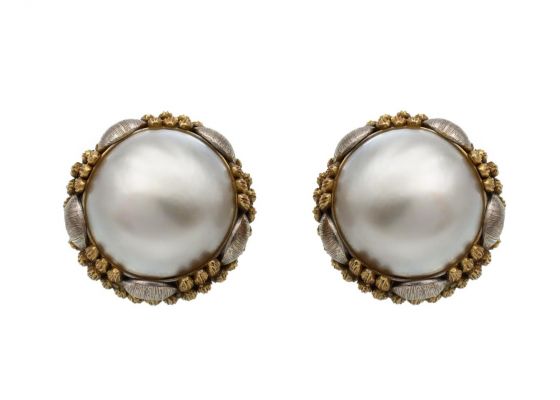 pearl earrings, mabe pearl, clip-on earrings, vintage earrings