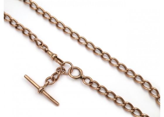antique Albert chain, gold chain, curb link chain with T-bar