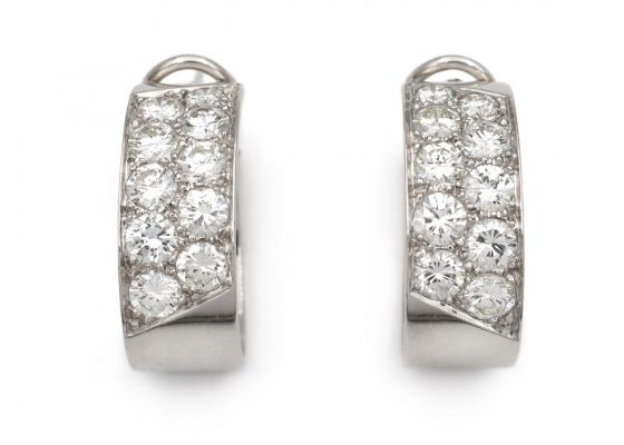 Vintage Double Row Diamond Set Hoop Earrings