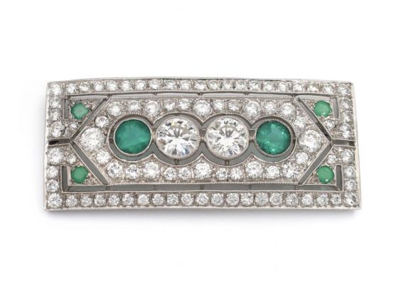 antique brooch, art deco brooch, diamond brooch, diamonds and emerald brooch, old cut diamonds