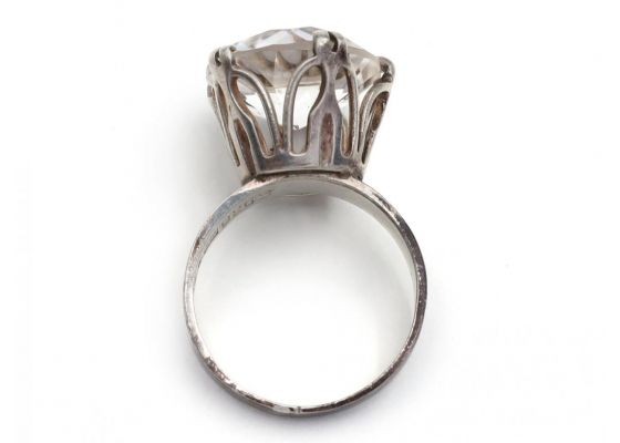 Vintage Swedish Sterling Silver & Rock Crystal Cocktail Ring