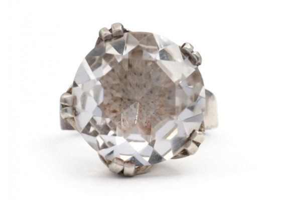 Vintage Swedish Sterling Silver & Rock Crystal Cocktail Ring