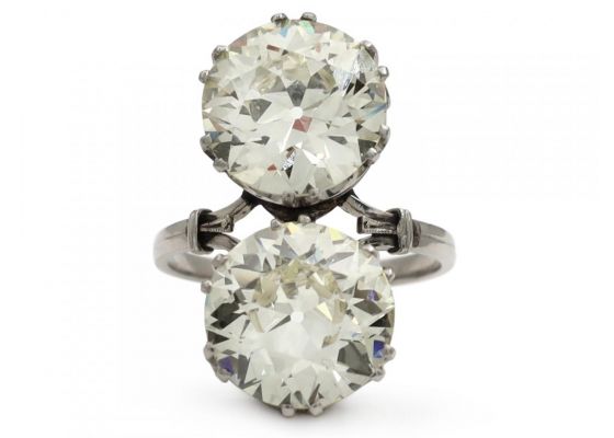 Antique Italian Two Stone Diamond Convertible Ring & Earrings in Platinum