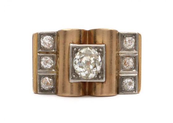 1940s Diamond Set Tank Ring in 18kt Yellow Gold