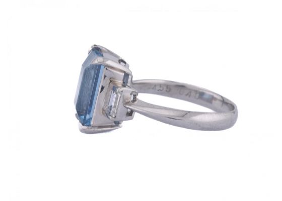 Art Deco style aquamarine and diamond step ring in platinum with 4ct centre stone – Matthew Weldon