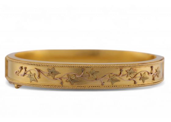 Victorian 15kt yellow and green gold hinged ivy bangle with rope twist border – Matthew Weldon