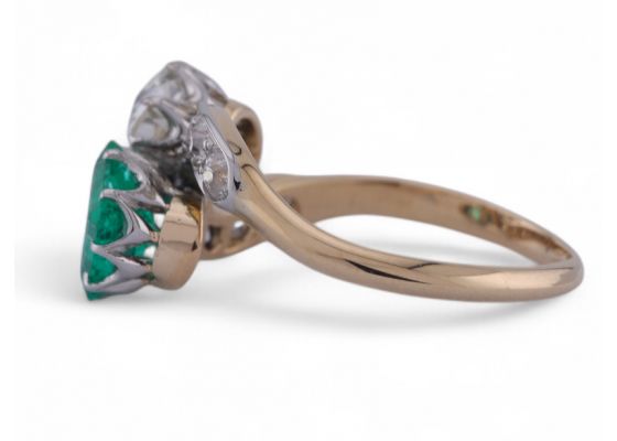 Edwardian emerald and Old Mine cut diamond 'toi et moi' engagement ring in platinum and 18kt yellow gold – Matthew Weldon