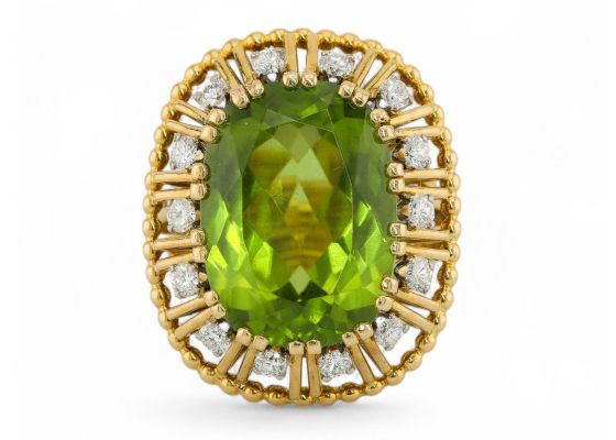 Retro 1950s peridot and diamond cocktail ring in 18kt gold