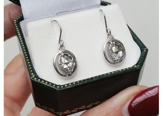Retro rose cut diamond drop earrings in 18kt white gold