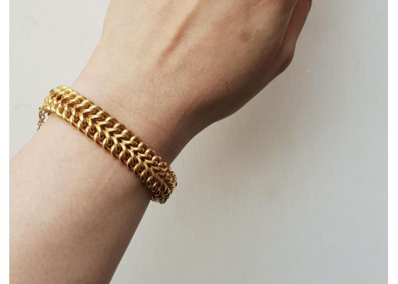 Victorian flexible braided hinge bangle in 15kt gold